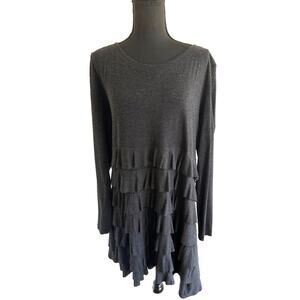 Soft Surroundings Heather Tamara Ruffle Layer Tunic Dress - Gray XL